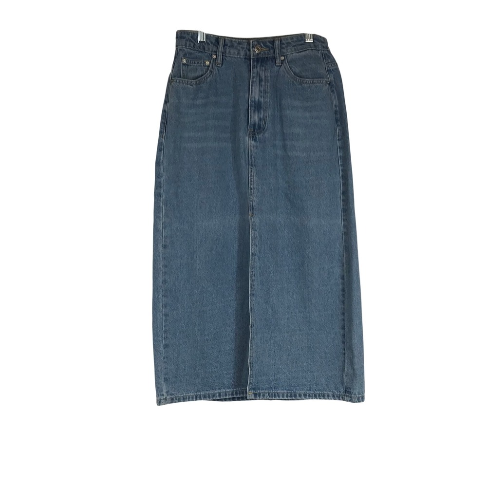 SHEIN Womens Blue Denim Maxi Skirt Petite Small Wash High Waisted Straight